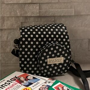 Instax Black mini 8 with White Polka Dot Camera Bag